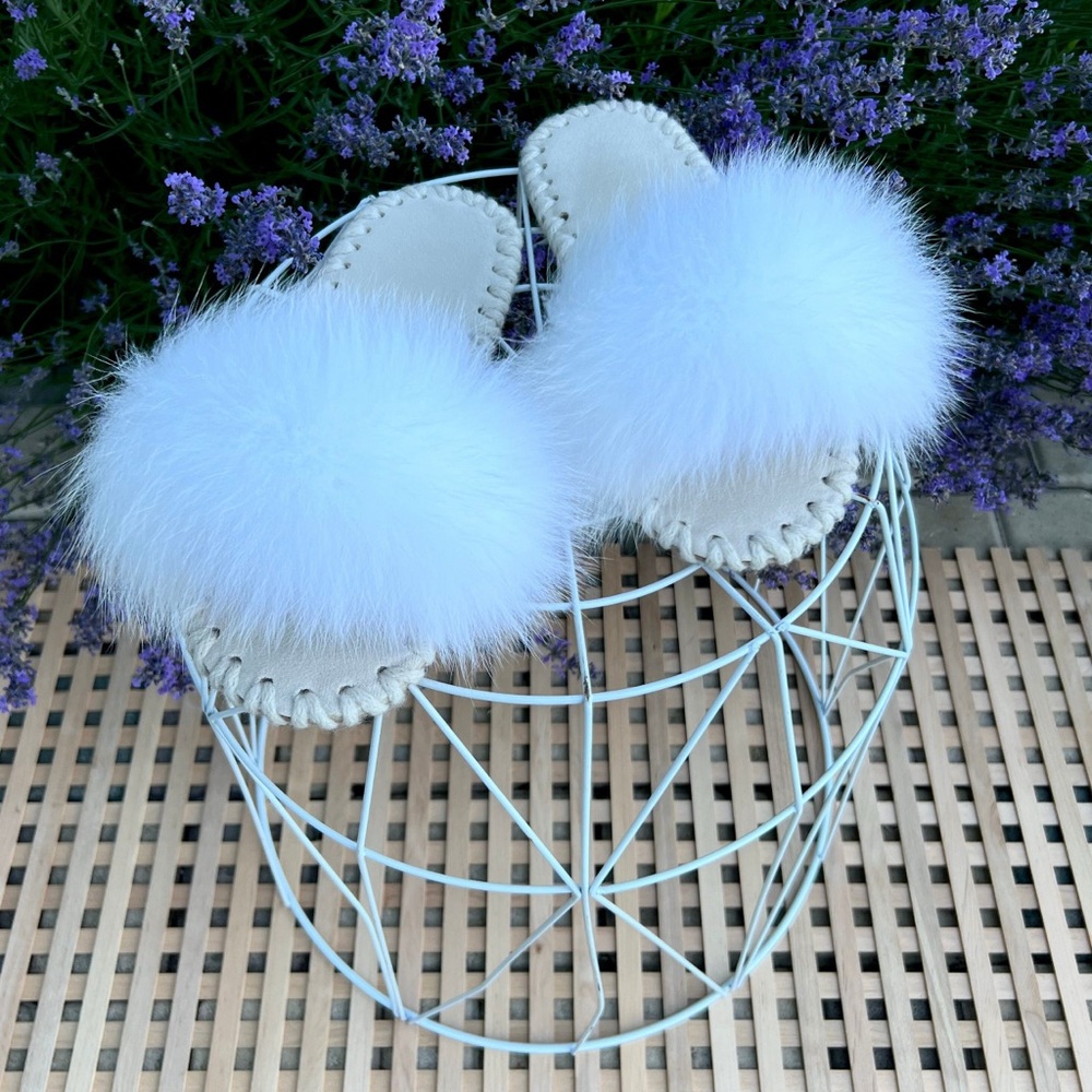 Elegant White Fur Slippers